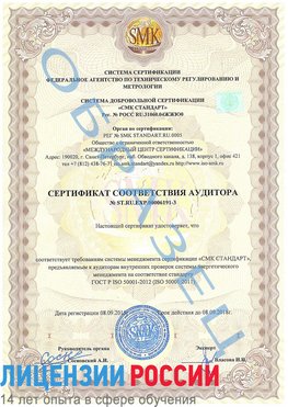 Образец сертификата соответствия аудитора №ST.RU.EXP.00006191-3 Кингисепп Сертификат ISO 50001